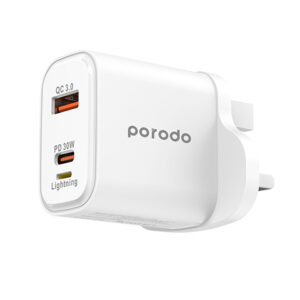 PORODO 30W LIGHTNING OUTPUT MULTI-PORT WALL CHARGER (1.2M) - WHITE