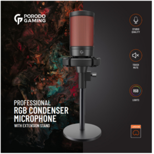 PORODO  PROFESSIONAL RGB CONDENSER MICROPHONE WITHN EXTENSION STAND