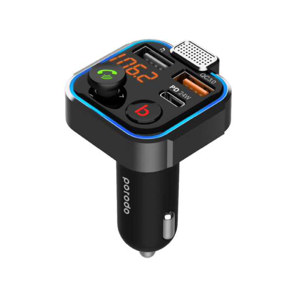 7267547482338 PORODO SMART CAR CHARGER FM TRANSMITTER 24W