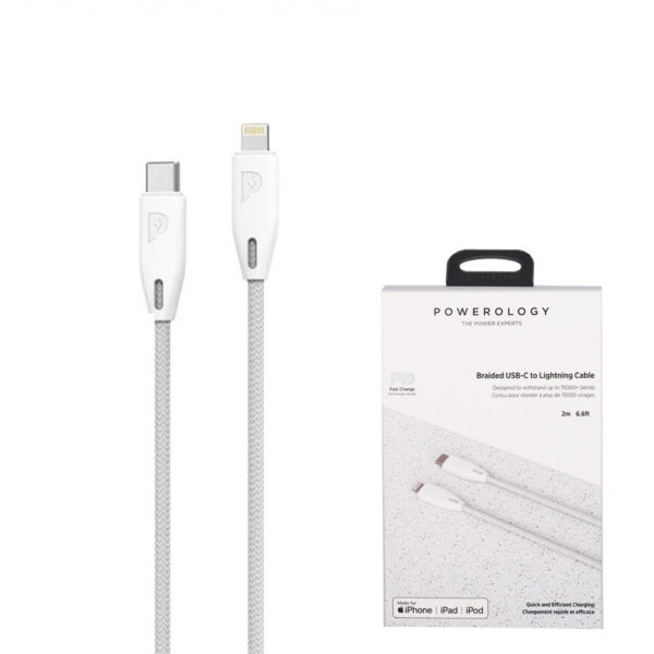 POWEROLOGY BRAIDED USB-C TO LIGHTNING (1.2M) - WHITE