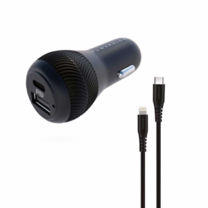 POWEROLOGY DUAL PORT CAR CHARGER 30W USB + PD 18W TYPE-C TO LIGHTNING 0.9M-BLACK