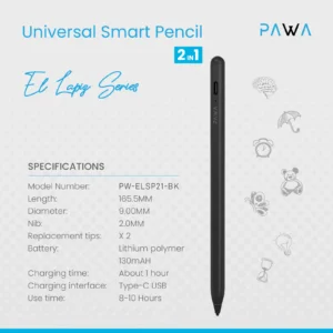 6476971381990 PAWA UNIVERSAL SMART PENCIL 2IN1 - BLACK