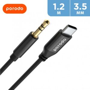7267547497578 PORODO BRAIDED ALUMINUM TYPE - C TO 3.5MM AUX - 1.2M