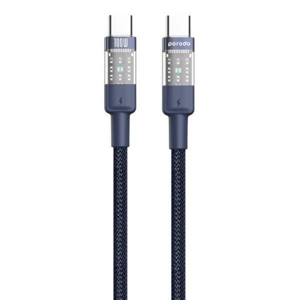 6849108441773 PORODO BRAIDED CABLE - TRANSPARENT USB-C TO USB-C 1.2M (BLUE)