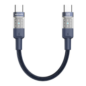 6849108441797 PORODO BRAIDED CABLE - TRANSPARENT USB - C TO USB - C - 35CM (BLUE)