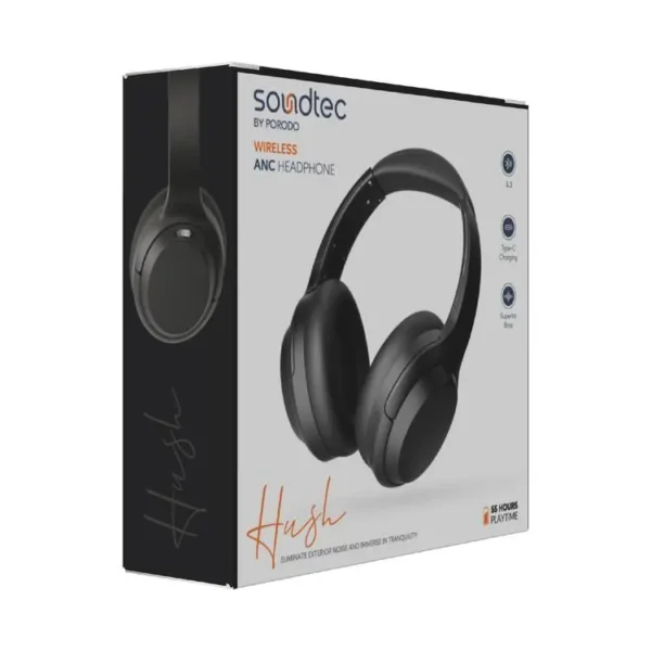 7267547497417 PORODO SOUNDTEC HUSH WIRELESS ANC HEADPHONE (BLACK)