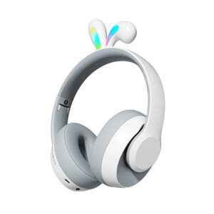 6849108441018 PORODO SOUNDTEC KIDS WIRELESS HEADPHONES RABBIT EARS LED LIGHTS (WHITE)