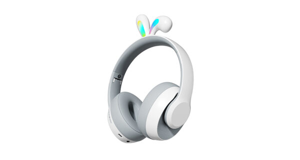 6849108441018 PORODO SOUNDTEC KIDS WIRELESS HEADPHONES RABBIT EARS LED LIGHTS (WHITE)