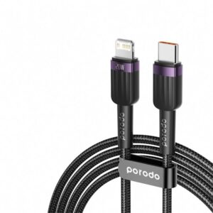 6849108440516 PORODO USB-C TO LIGHTNING ALUMINUM BRAIDED CABLE WITH PURPLE TIPS 1M