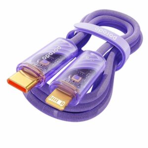 6849108440479 PORODO USB-C TO LIGHTNING TRANSPARENT BRAIDED CABLE 1M (PURPLE)