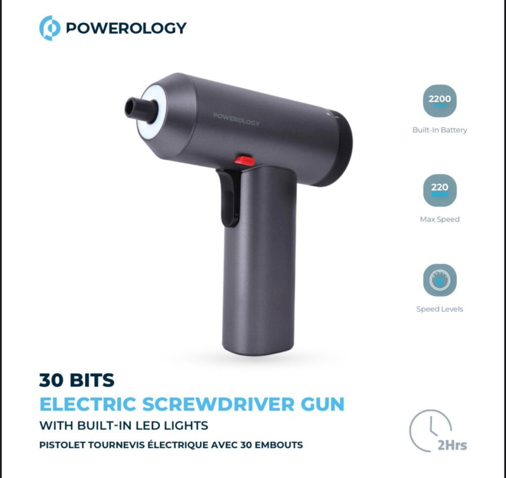 6083749675702 POWEROLOGY 30 BITS ELECTRIC SCREWDRIVER GUN WITH BUILD-IN LED LIGHTS
