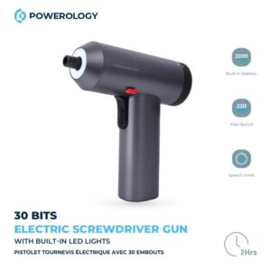 6083749675702 POWEROLOGY 30 BITS ELECTRIC SCREWDRIVER GUN WITH BUILD-IN LED LIGHTS