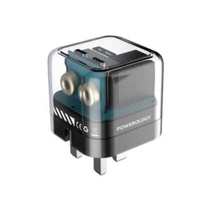 6083749678840 POWEROLOGY CRYSTALLINE SERIES DUAL PD GAN CHARGER WITH FOLDING PLUGS 35W