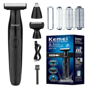 6955549301146 KEMEI PROFESSINAL DESIGN 3IN1 ELECTRIC MILTI-FUNCTION MENS GROOMING SET KM-114