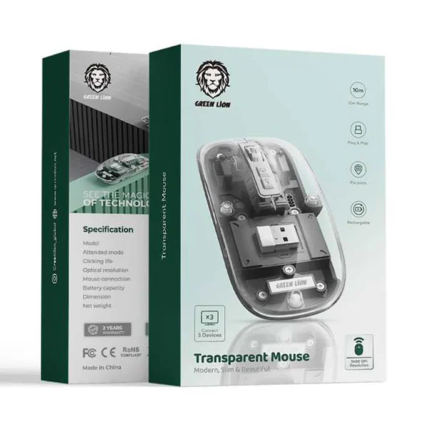 6935100175850 Green Lion Transparent Mouse 2400DPI 400mAh- Gray