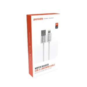 6849108442053 PORODO WOVEN BRAIDED USB-A TO LIGHTNING CABLE - WHITE(1.2M)