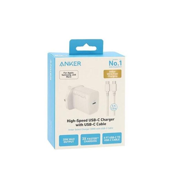 ANKER HIGH-SPEED USB-C CHARGER WHITH USB-C CABLE (20W / 1.5M) 194644168568
