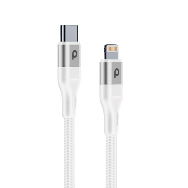 6849108442176 PORODO WOVEN BRAIDED TYPE-C LIGHTNING CABLE 30W (1M)- WHITE