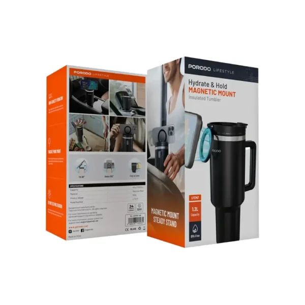 X-990478170575 PORODO LIFESTYLE MAGNETIC MOUNT INSULATED TUMBLER - BLACK