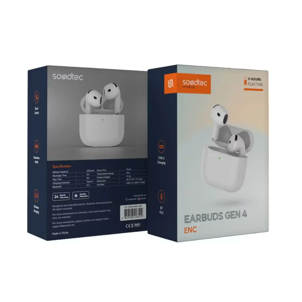 6849108448512 PORODO SOUNDTEC ENC EARBUDS GEN 4 - WHITE