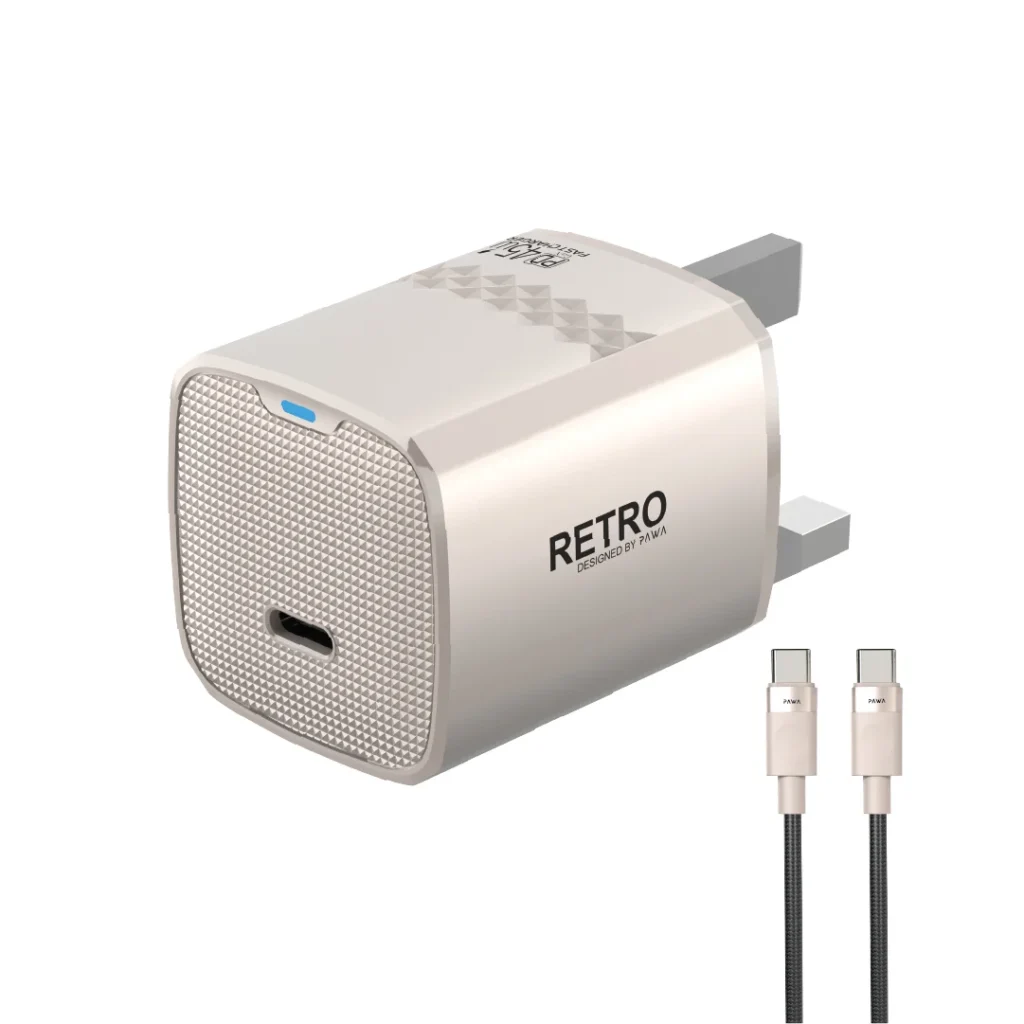 6476971392583 PAWA RETRO PD 45W CHARGER WITH USB-C TO USB-C CABLE - TITANIUM