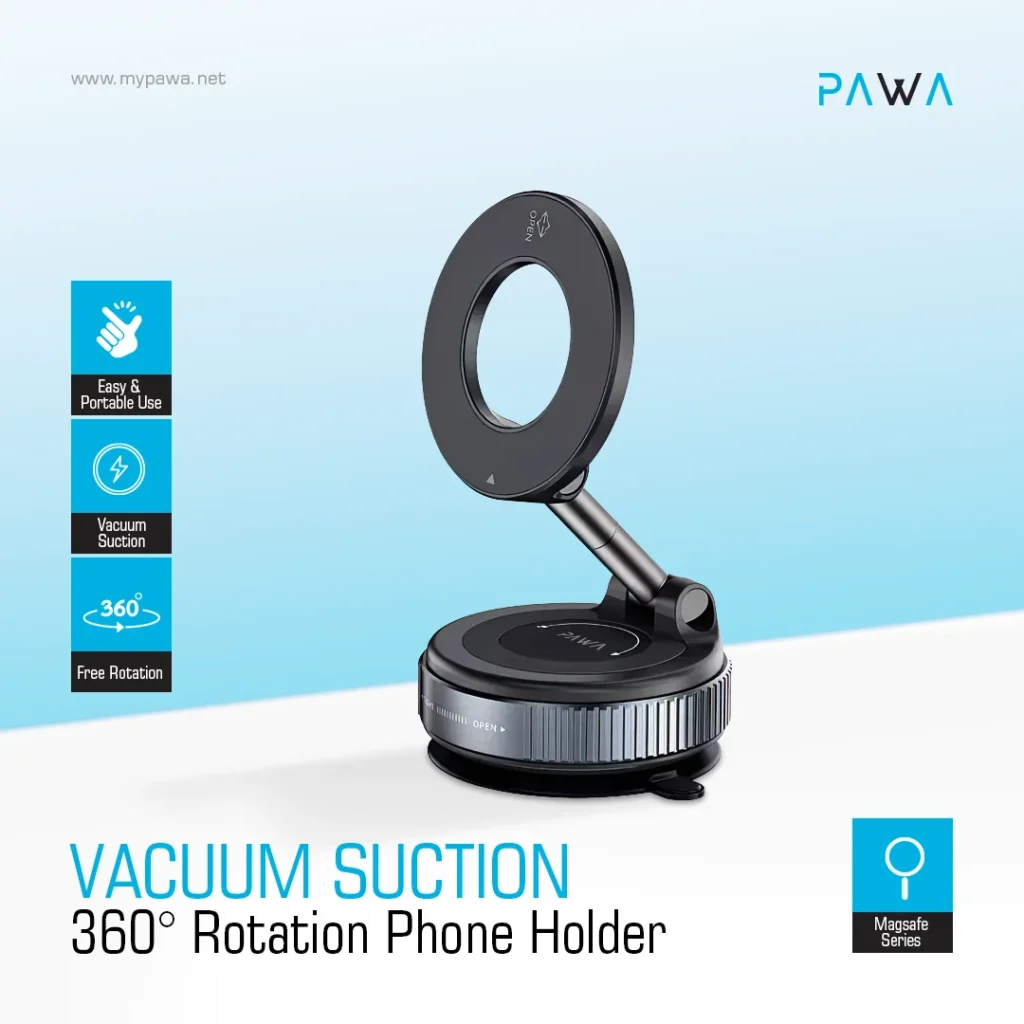 6476971391517 PAWA VACUUM SUCTION 360 ROTATION PHONE STAND - BLACK