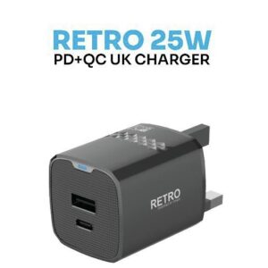 6476971392422 PAWA RETRO 25W PD+QC UK CHARGER - BLACK