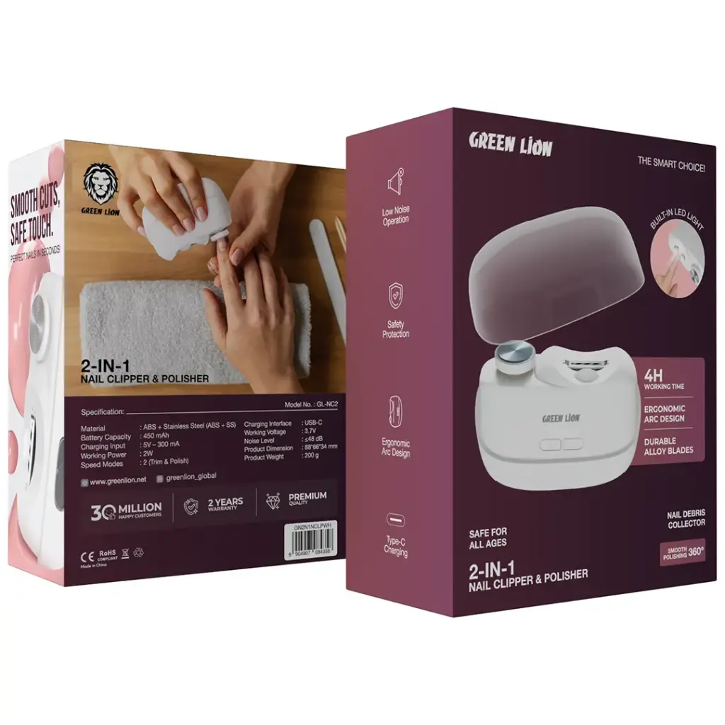 9904907084358 GREEN LION 2-IN-1 NAIL CLIPPER & POLISHER - WHITE