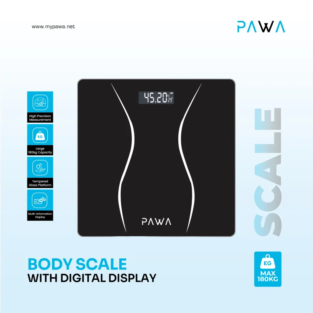 6476971393382 PAWA BODY SCALE WITH DIGITAL DISPLAY - BLACK