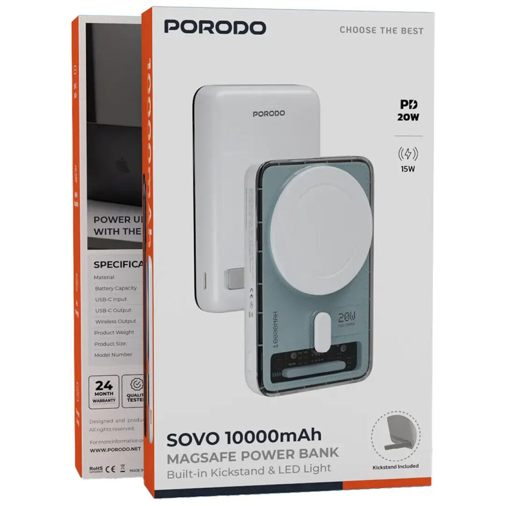 6284302764844 Porodo sovo 10000mAh magsafe power bank-White