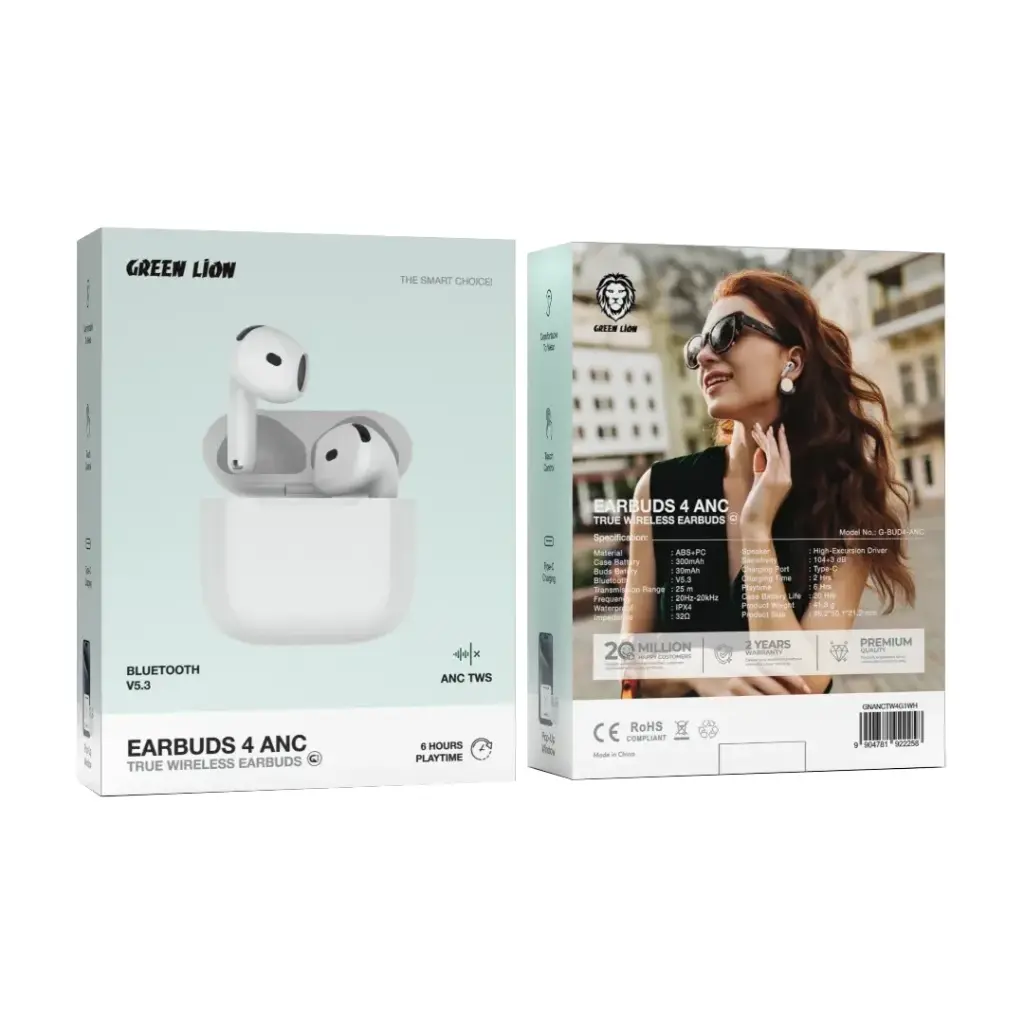 9904781922258 Green Lion earbuds 4 ANC - White