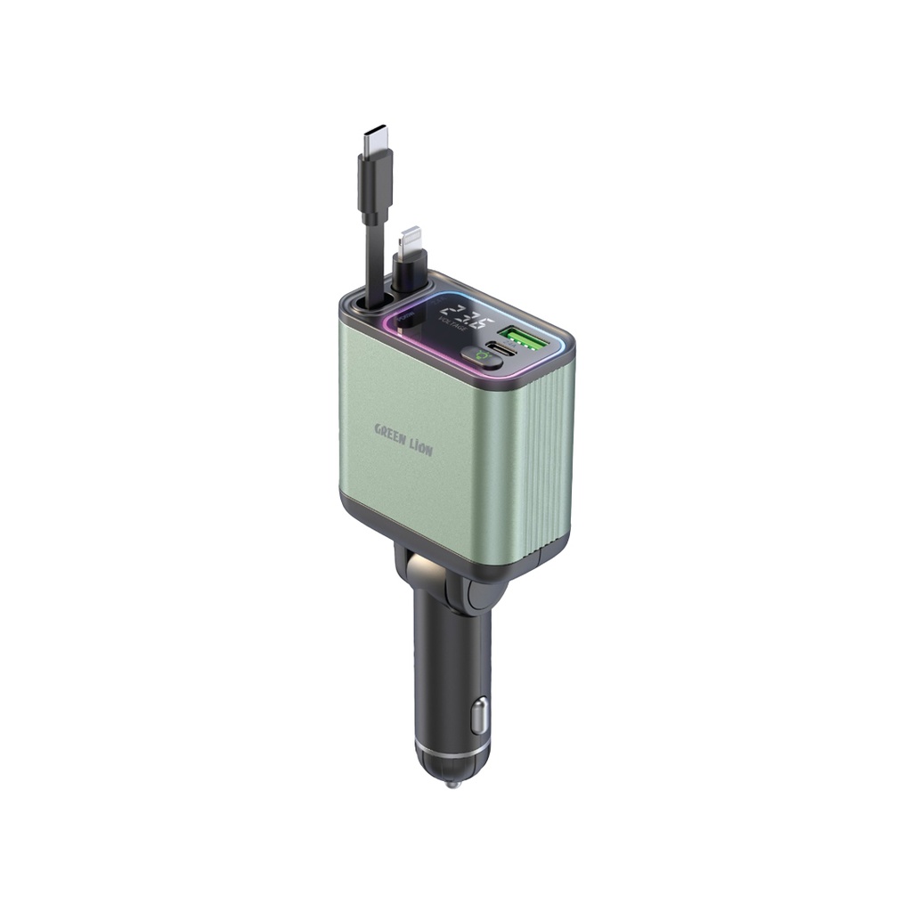 6935100188027 GREEN LION RETRACTABLE 90W CAR CHARGER PD-65W - GREEN