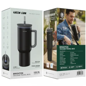 9904907164784 GREEN LION BRIGHTON VACUUM TRAVEL MUG 1200ML - BLACK