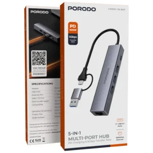 6284302724312 PORODO 5-IN1 MULTI-PORT HUB - GRAY