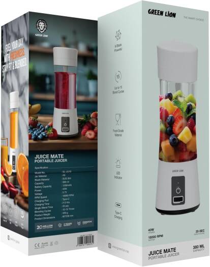 9904781943970 GREEN LION JUICE MATE PORTABLE JUICER 380ML - WHITE