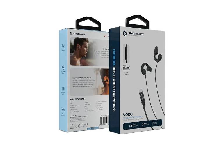 6284302791888 POWEROLOGY VORO SINGLE SIDED CLIP ON WIRED EARPHONE - BLACK