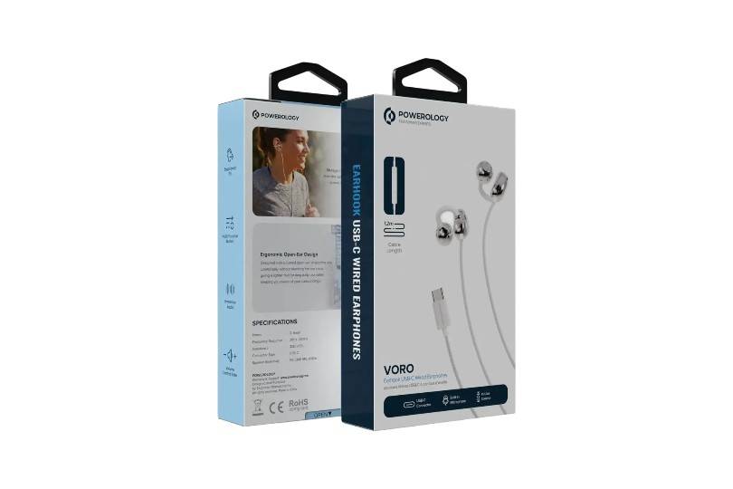 6284302791710 POWEROLOGY VORO SINGLE SIDED CLIP ON WIRED EARPHONE - WHITE