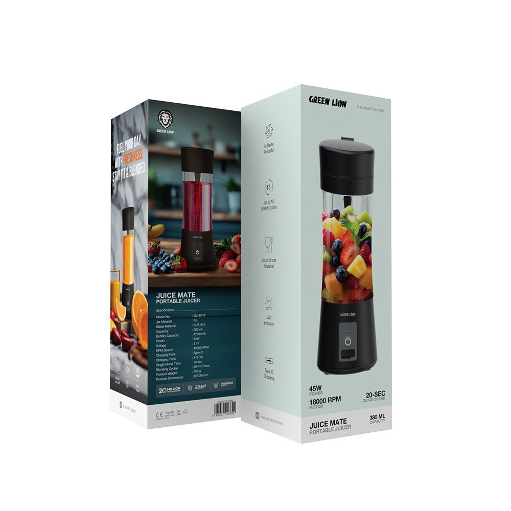 9904781943802 GREEN LION JUICE MATE PORTABLE JUICER 380ML - BLACK