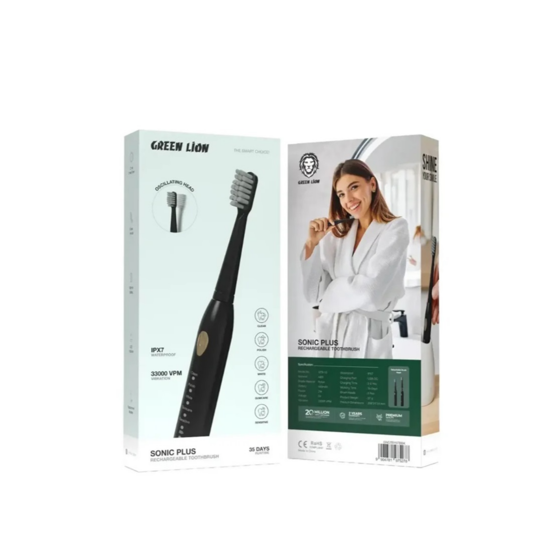 9904781975278 GREEN LION SONIC PLUS RECHARGEABLE TOOTHBRUSH - BLACK
