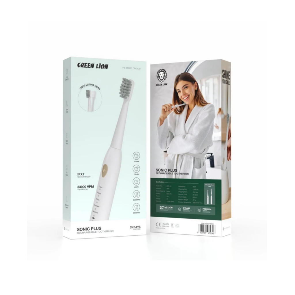 9904781975346 GREEN LION SONIC PLUS RECHARGEABLE TOOTHBRUSH - WHITE