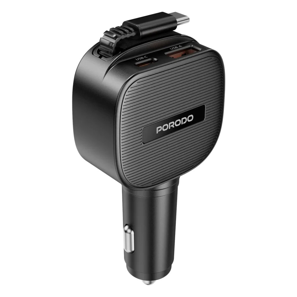 6284302604218 PORODO CROSS MULTI-PORT CAR CHARGER WITH INTEGRATED USB-C CABLE