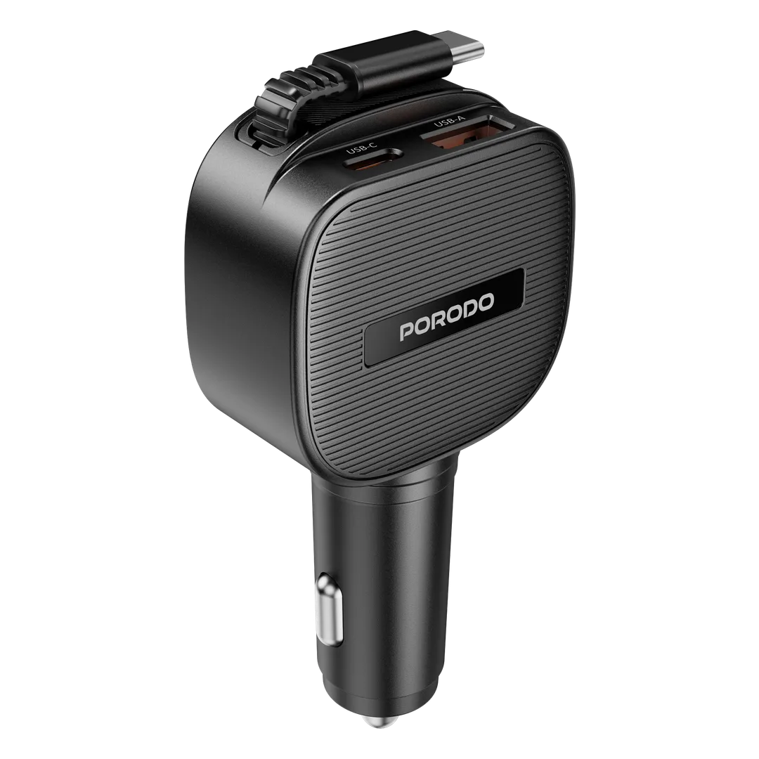 6284302604218 PORODO CROSS MULTI-PORT CAR CHARGER WITH INTEGRATED USB-C CABLE