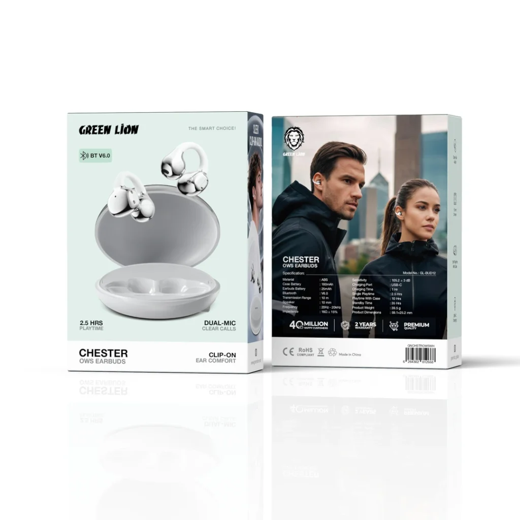 6284302812668 GREEN LION CHESTER OWS EARBUDS CLIP-ON - WHITE