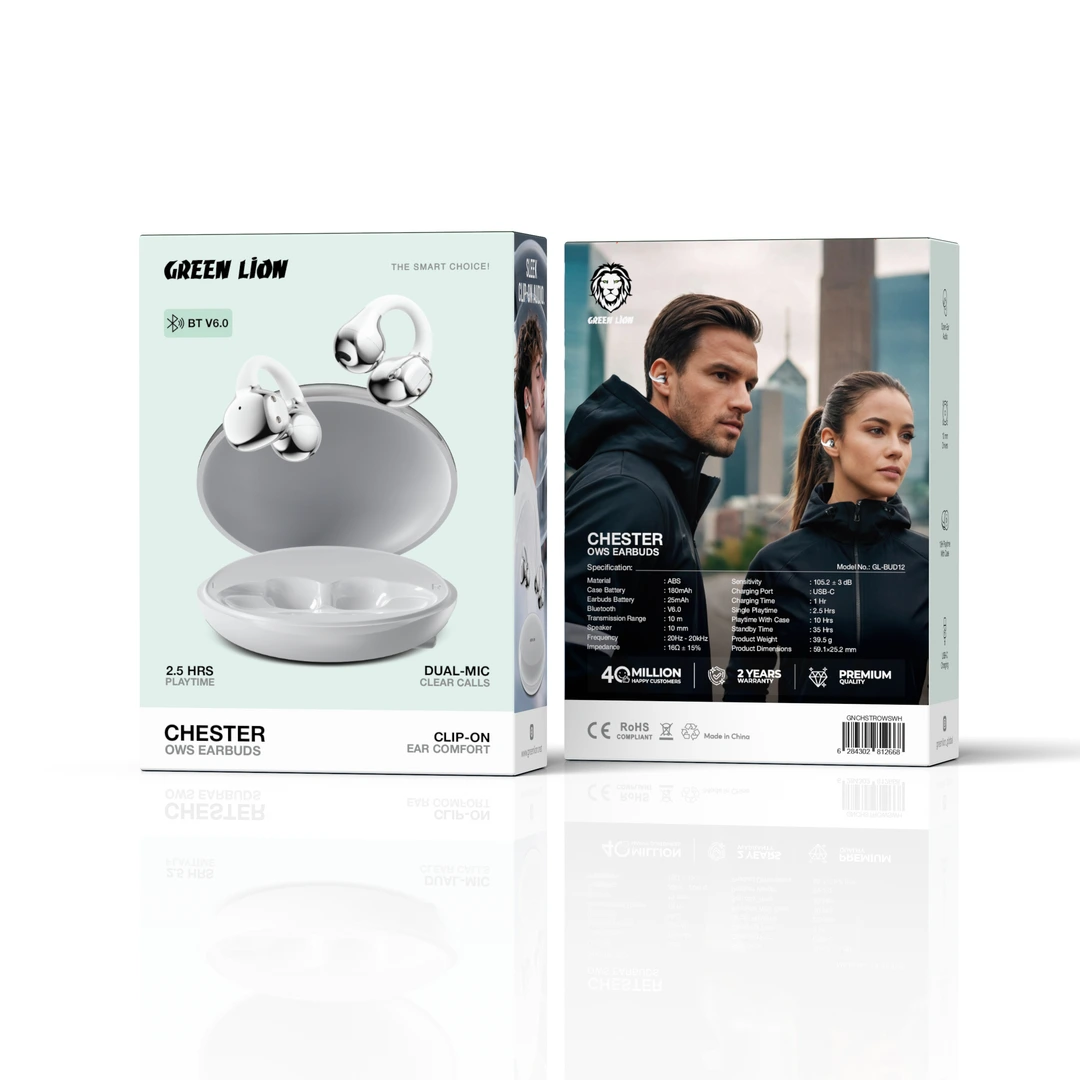 6284302812668 GREEN LION CHESTER OWS EARBUDS CLIP-ON - WHITE