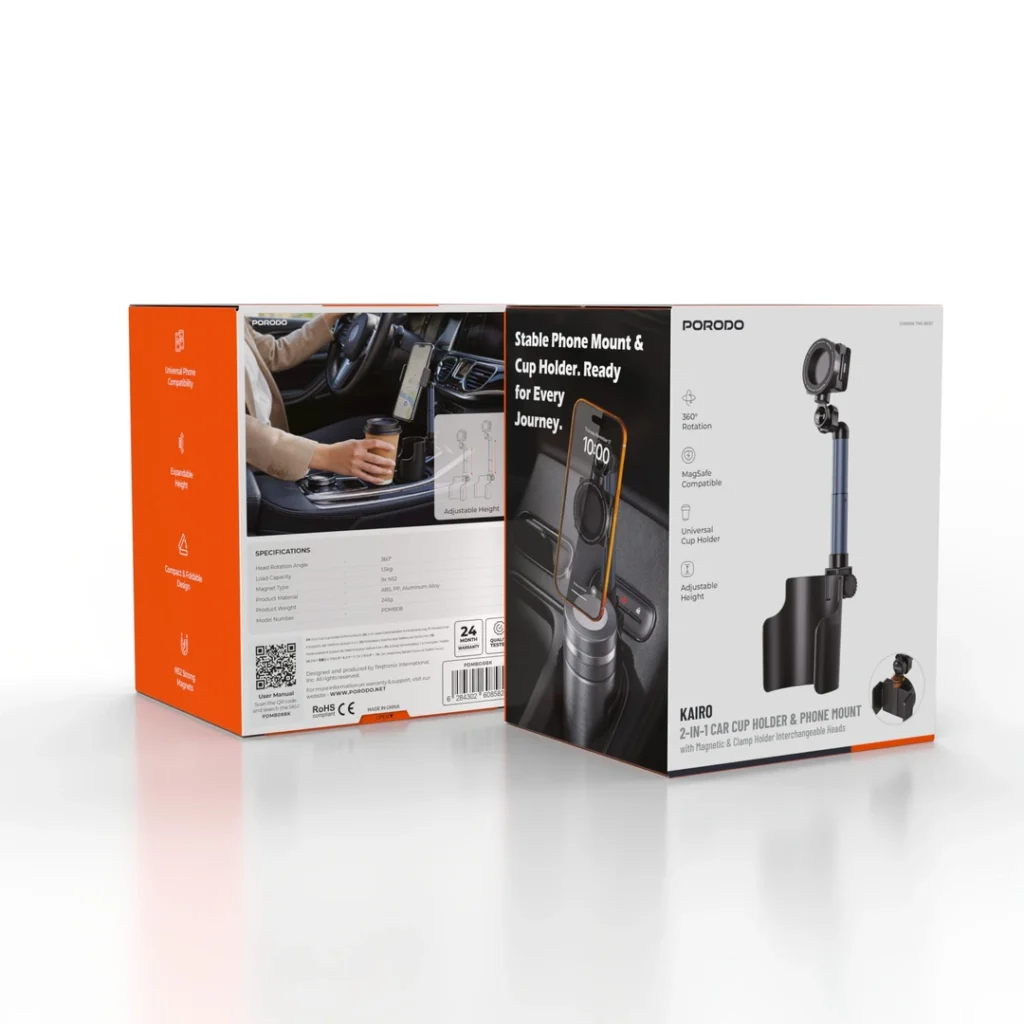 6284302608582 PORODO KAIRO 2-IN-1 CAR CUP HOLDER & PHONE MOUNT
