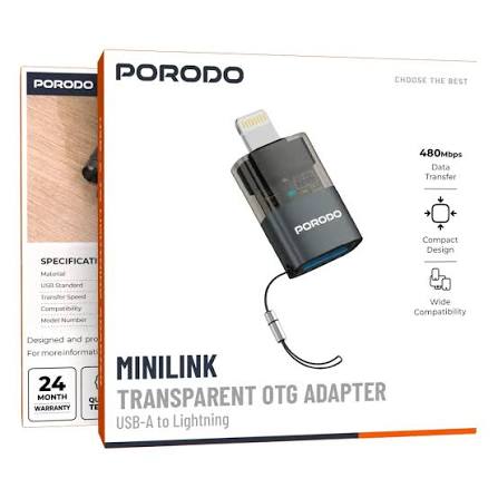 6284302757778 PORODO MINILINK TRANSPARENT OTG ADAPTER USB-A TO LIGHTNING